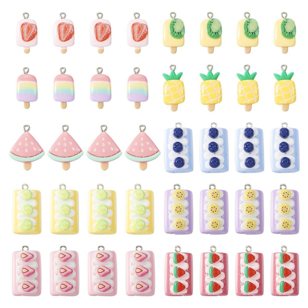 4640 Beadthoven 40pcs 10 Styles Resin Ice Lolly Cake Roll Charms Pendants